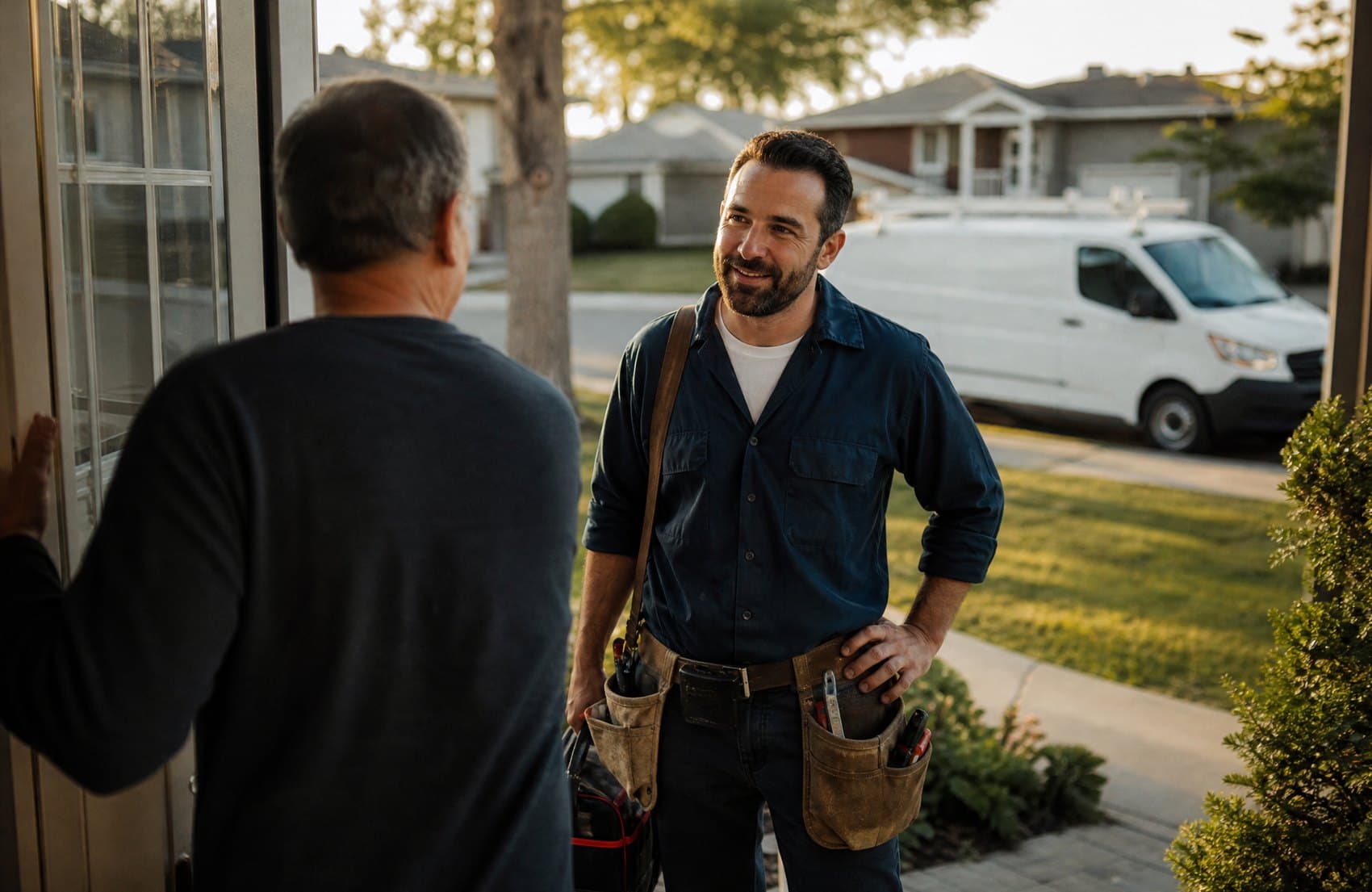 A contractor arriving at a customer's door from a Local Services Ads booking