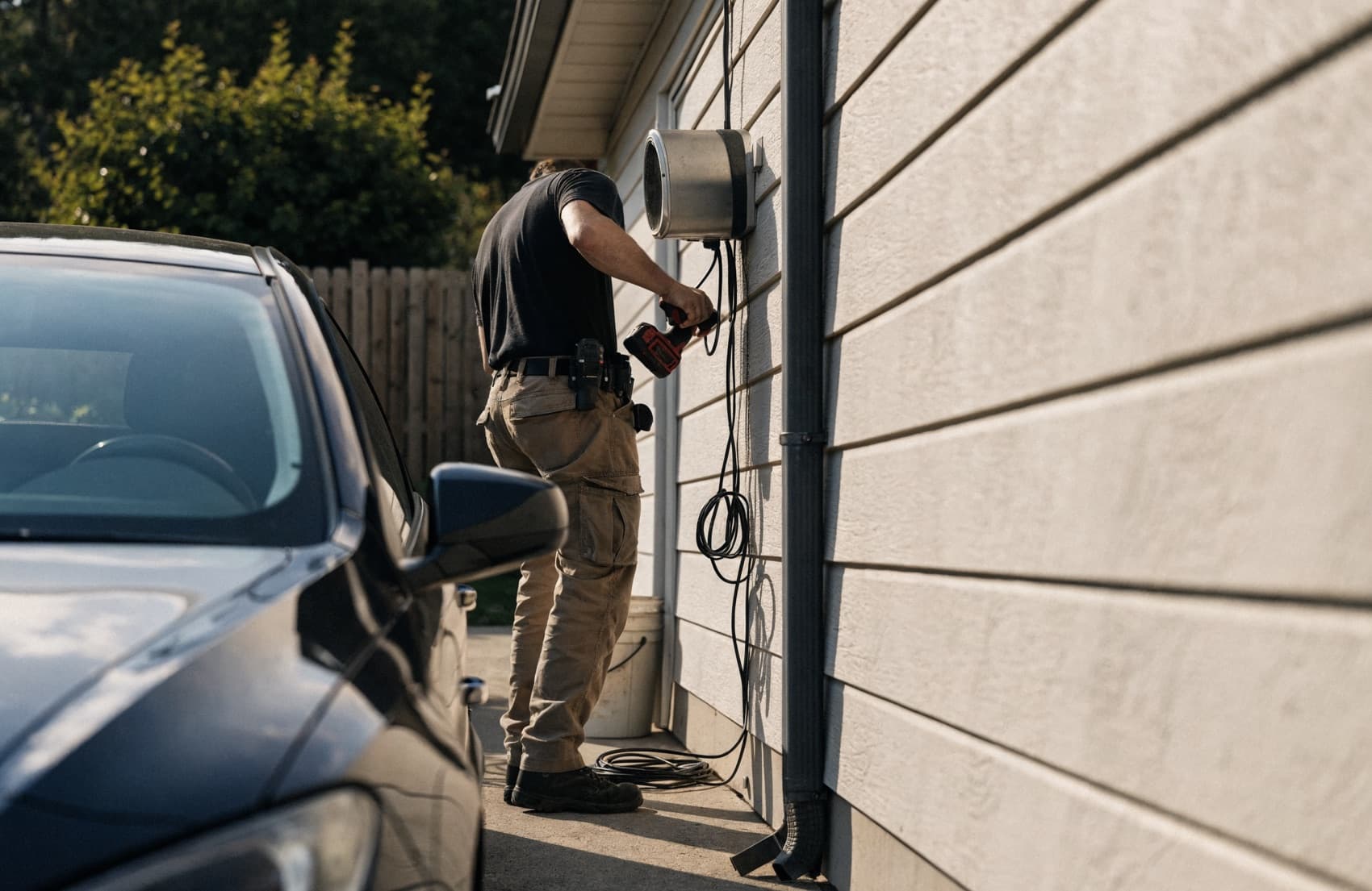 An electrician taking a customer call booked by an AI receptionist
