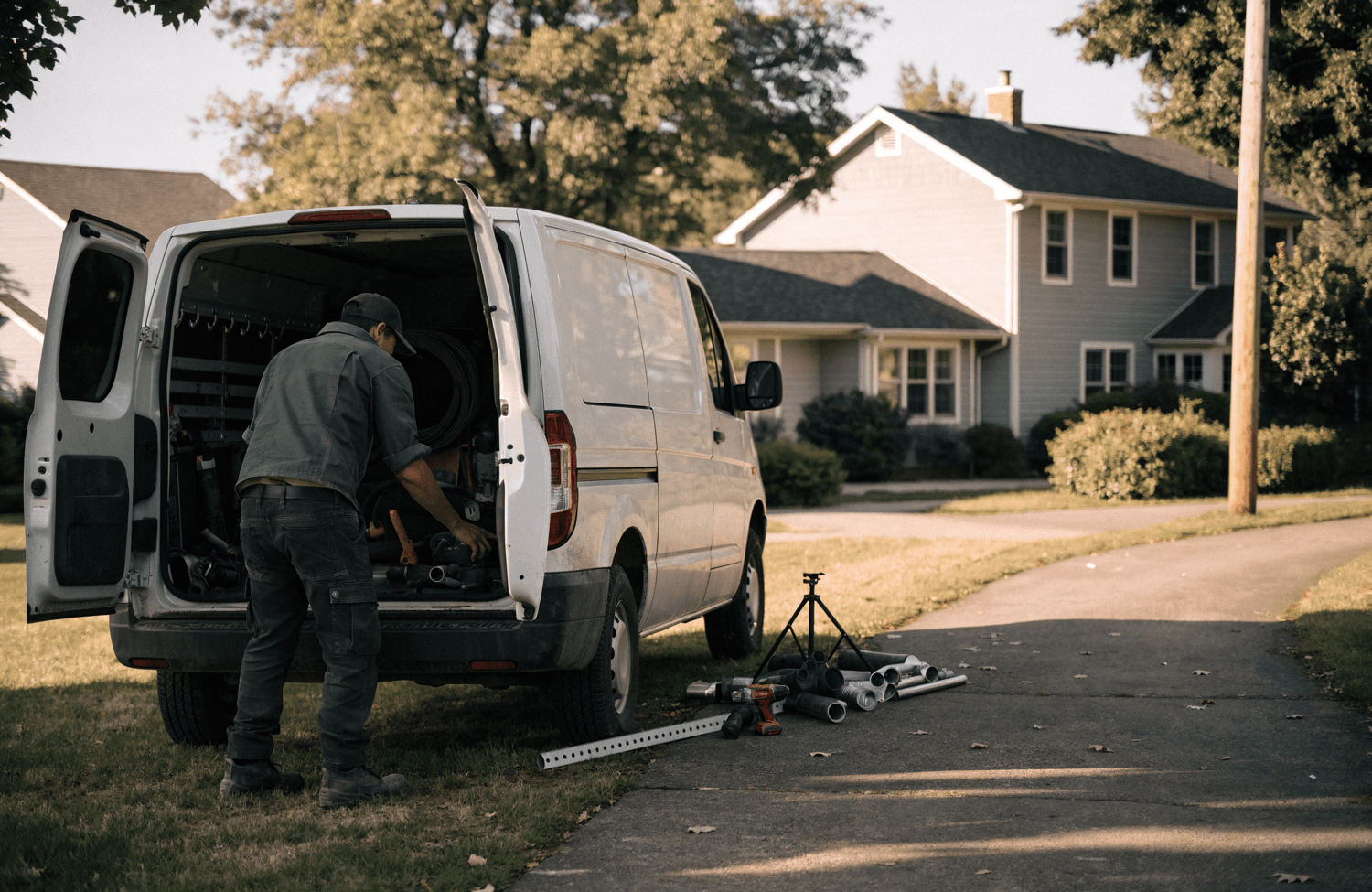 A home-service trades business owner on the job