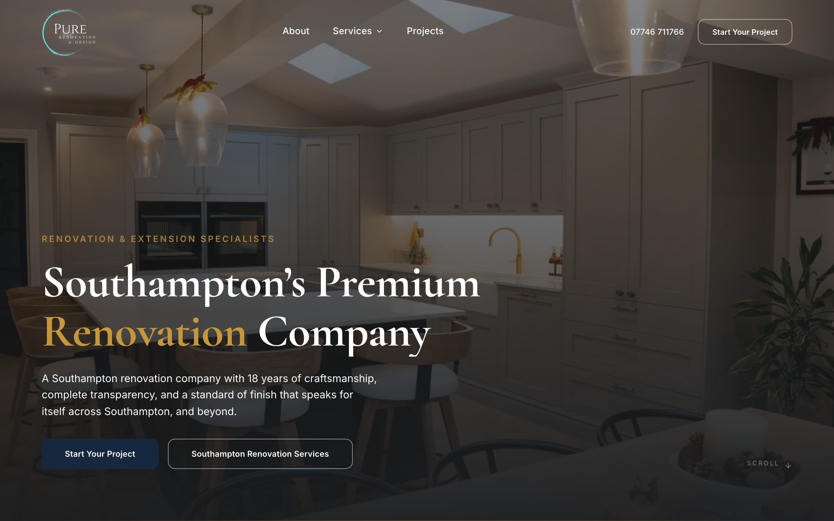The Pure Renovation & Design website, built by Serenium