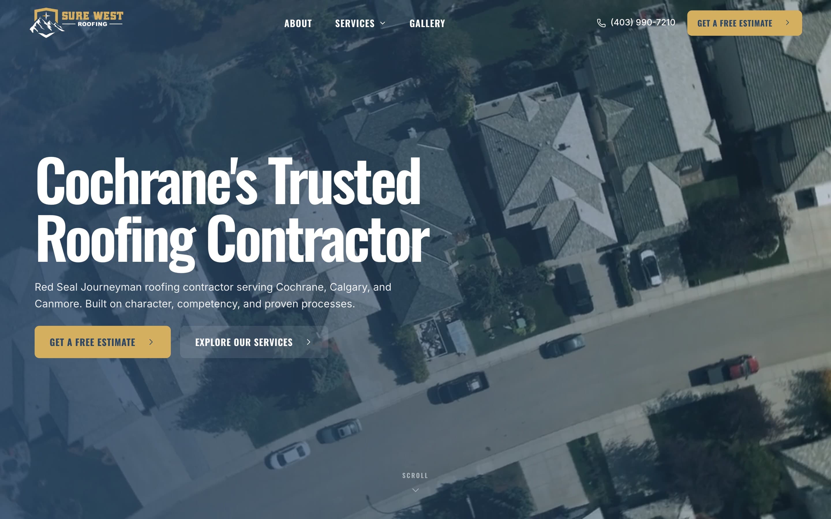 The Sure West Roofing website, built by Serenium